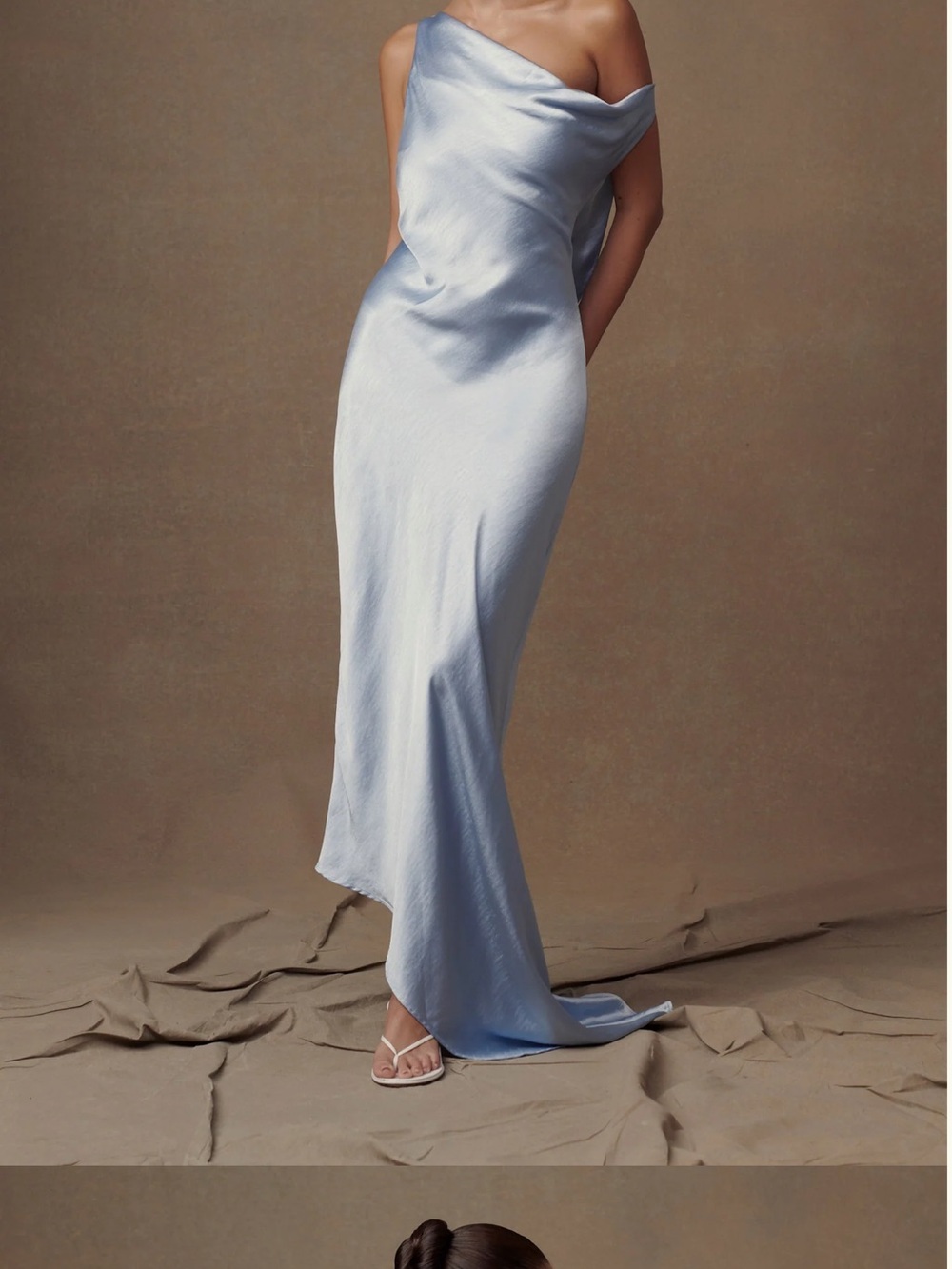 Meshki Powder Blue Satin One-Shoulder Maxi Dress